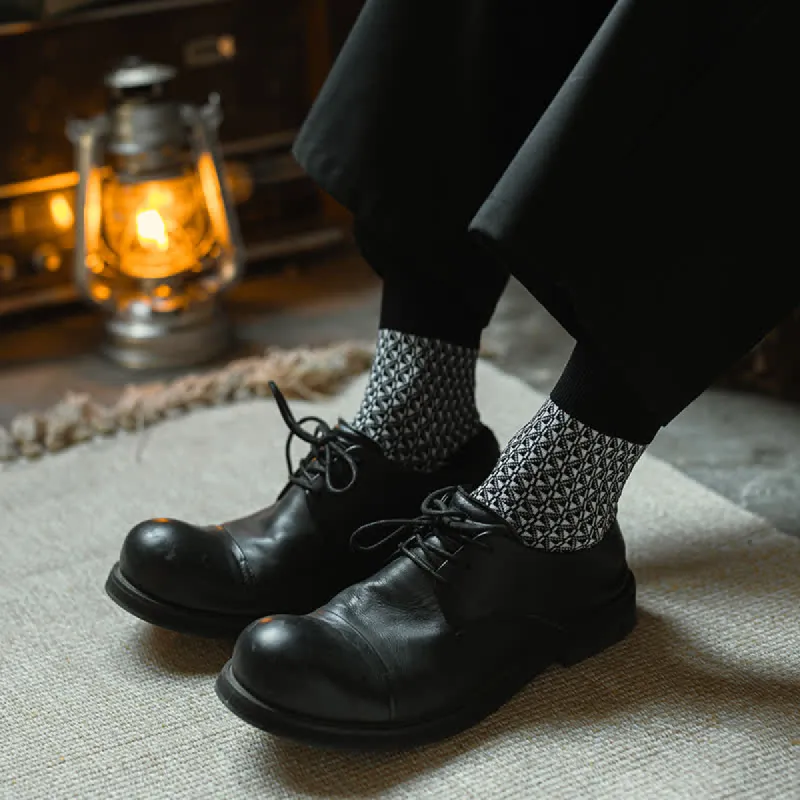 Men's Black Leisure Lattice Striped Crew Socks sold by FloralTrip
