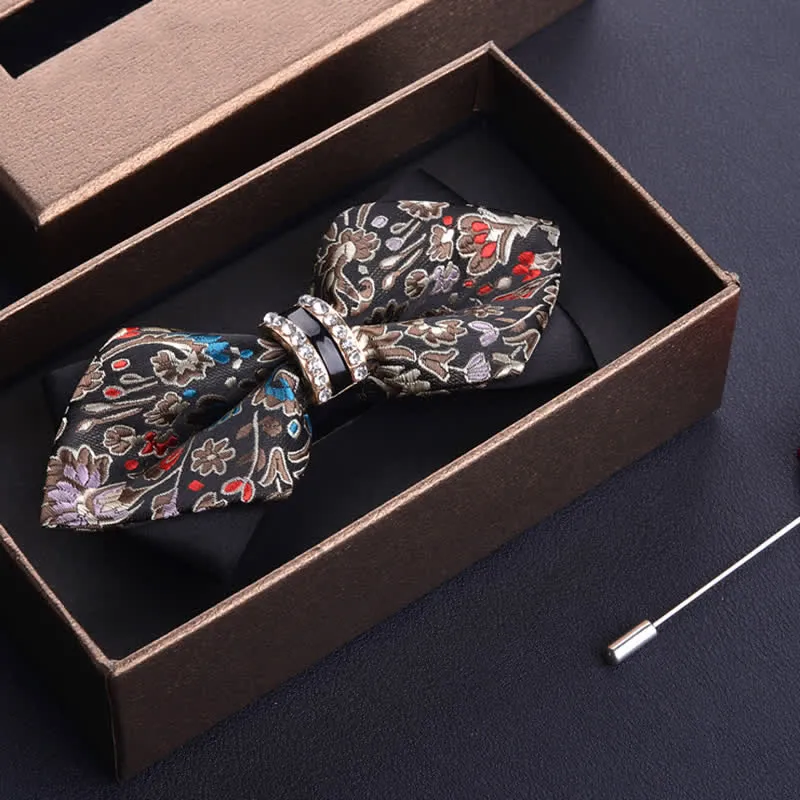 Men's Luxury Brown & Red Rhinestone Pointed Bow Tie sold by FloralTrip