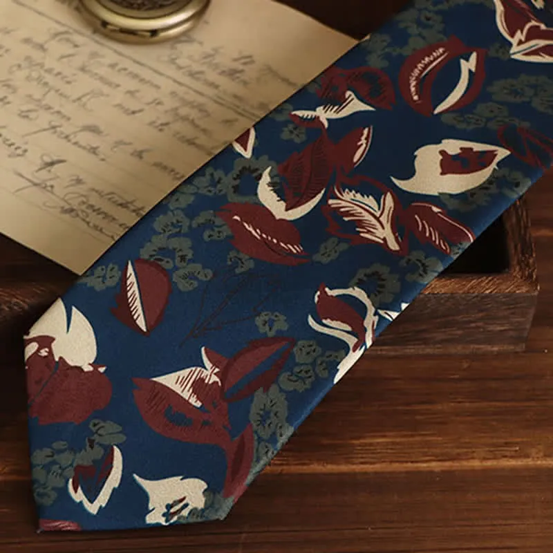 Men's Calming Navy Blue & Red Floral Necktie sold by FloralTrip product image thumbnail 3