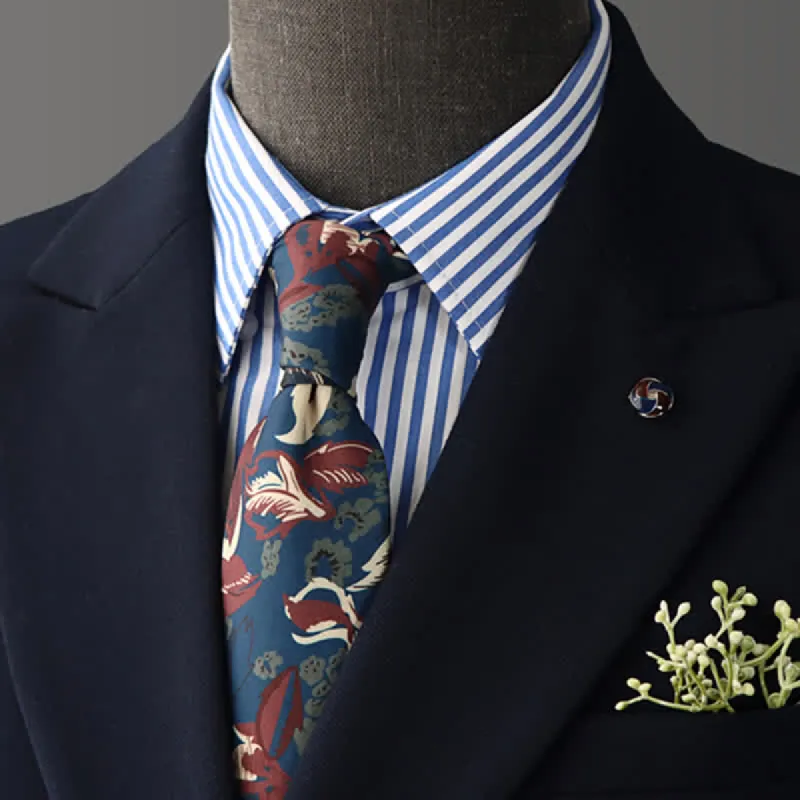 Men's Calming Navy Blue & Red Floral Necktie sold by FloralTrip
