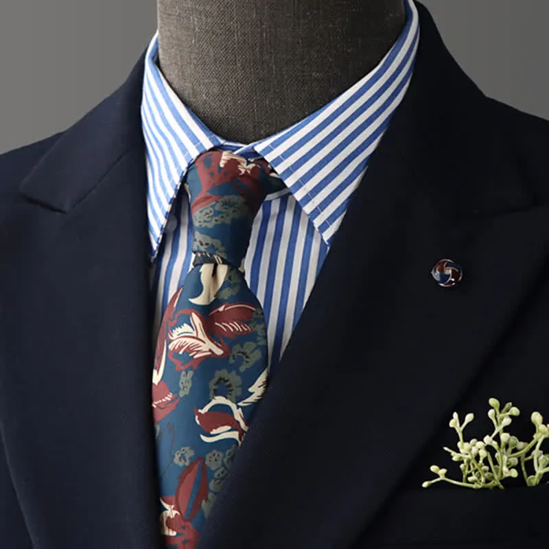 Men's Calming Navy Blue & Red Floral Necktie sold by FloralTrip