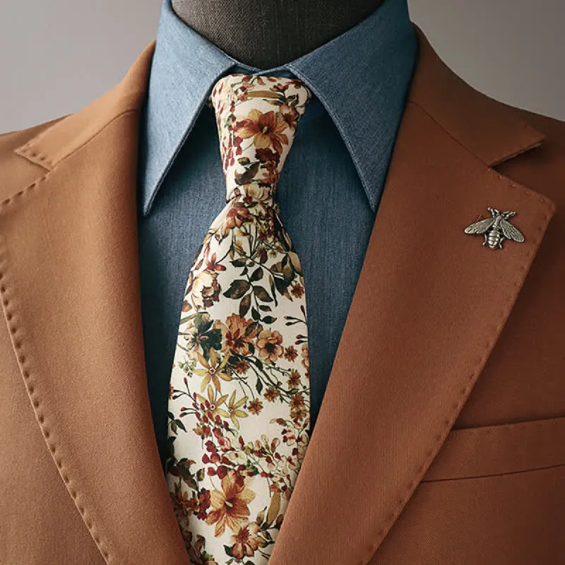 Men's Casual Orange & Ivory Flowers Necktie sold by FloralTrip