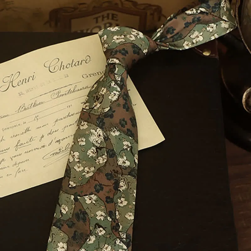 Men's Forest Green Little White Flowers Necktie sold by FloralTrip product image thumbnail 2