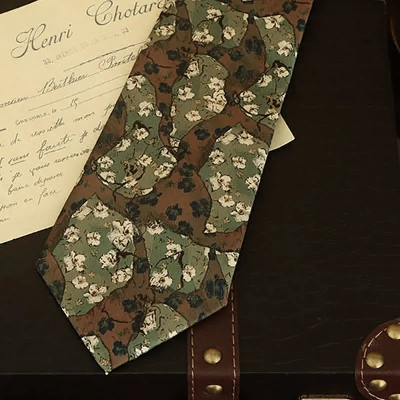 Men's Forest Green Little White Flowers Necktie sold by FloralTrip product image thumbnail 3