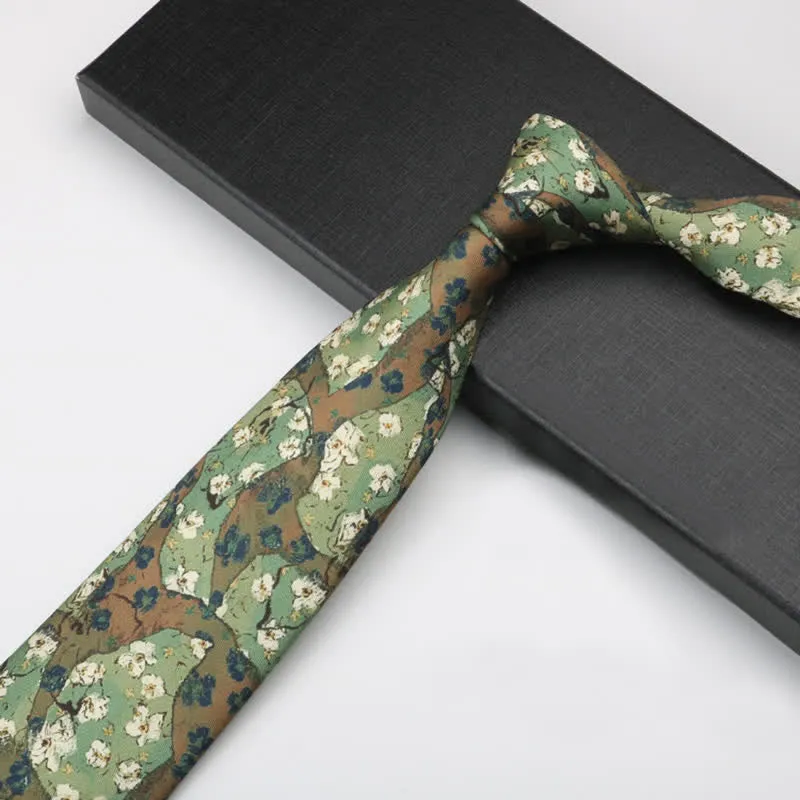 Men's Forest Green Little White Flowers Necktie sold by FloralTrip product image thumbnail 4