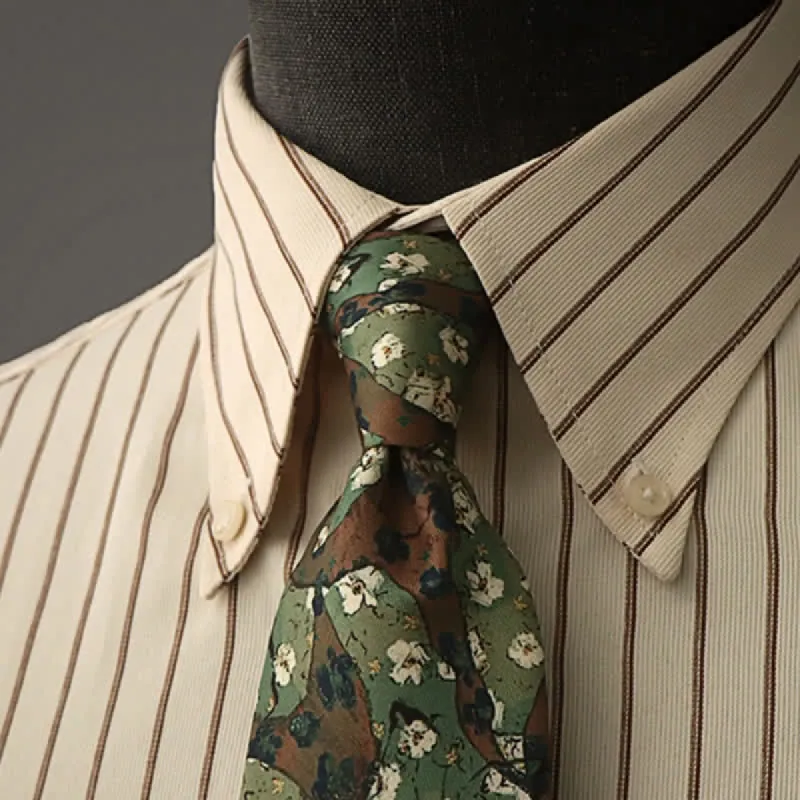 Men's Forest Green Little White Flowers Necktie sold by FloralTrip