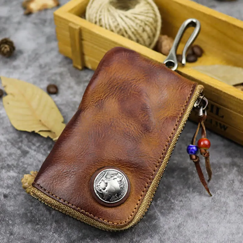 Vintage Medieval Zipper Wallet Leather Key Case sold by FloralTrip