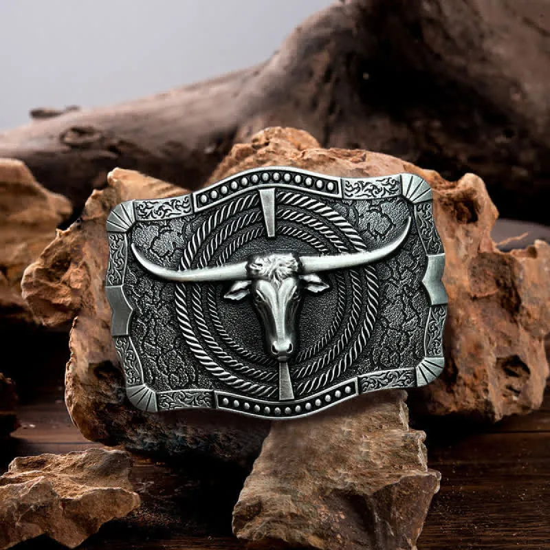 Men's DIY Western Bull Head Buckle Leather Belt sold by FloralTrip
