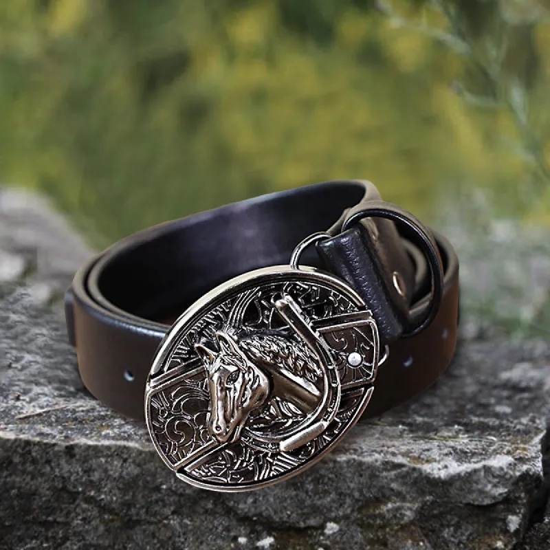 Classic Horse Head Leather Belt With Folding Knife sold by FloralTrip