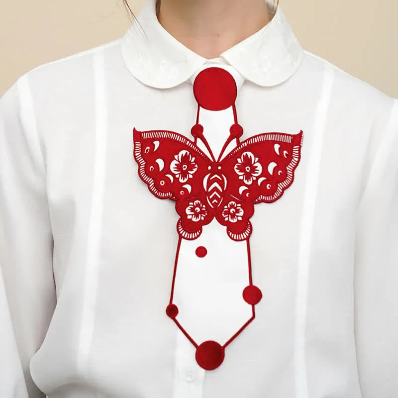 Women's Butterfly Embroidery Zipper Necktie sold by FloralTrip