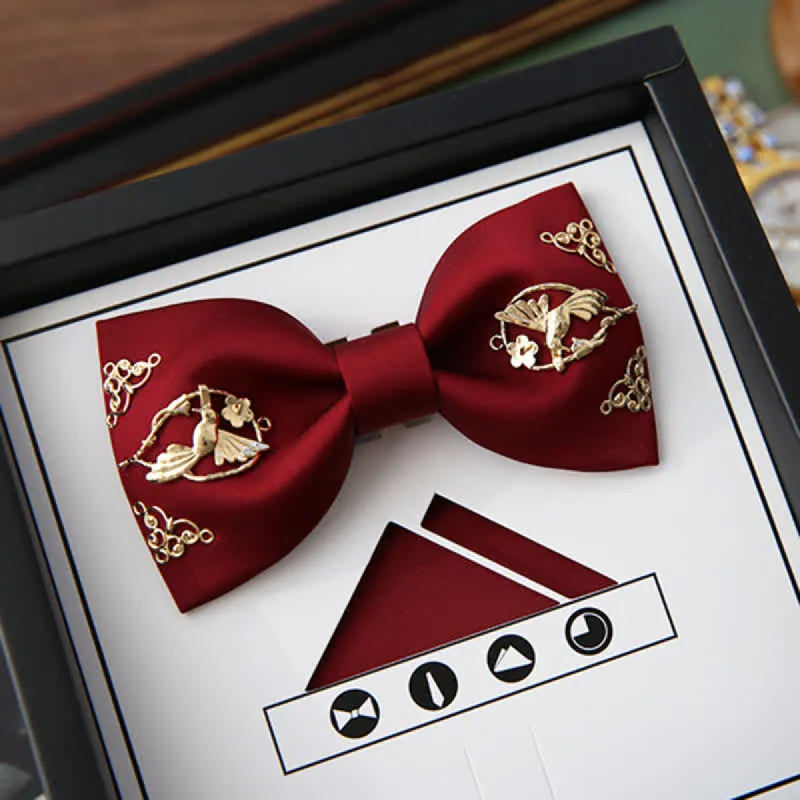 1Pcs Men's Golden Metal Bird Flower Decors Bow Tie sold by FloralTrip