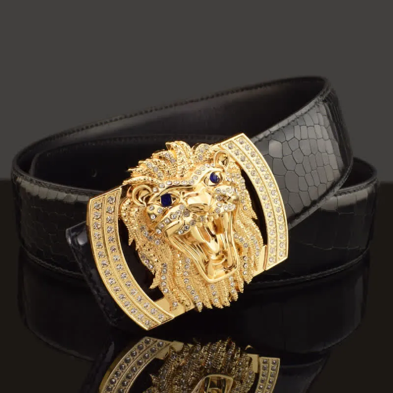 Men's Punk Lion Head Rhinestone Buckle Leather Belt sold by FloralTrip
