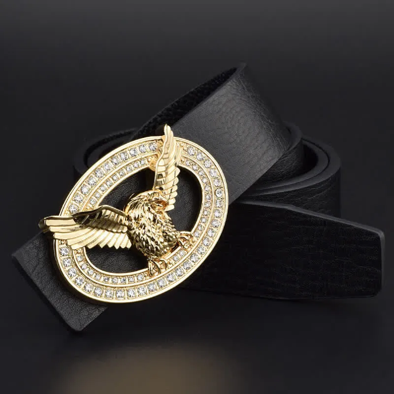 Men's Hollow Eagle Sparkling Rhinestone Buckle Leather Belt sold by FloralTrip