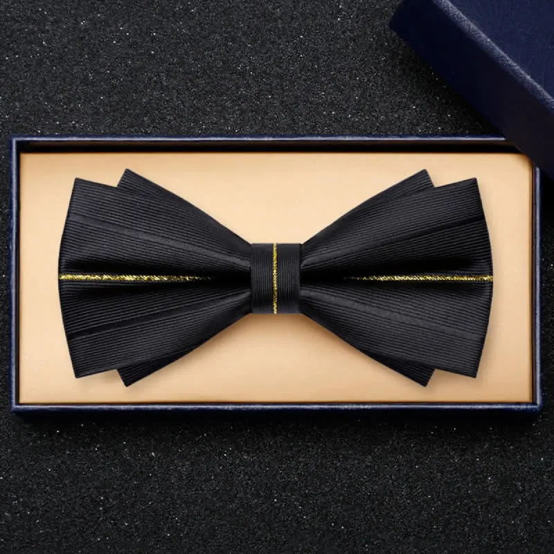 Men's Golden Thread Decor Double Layered Bow Tie sold by FloralTrip