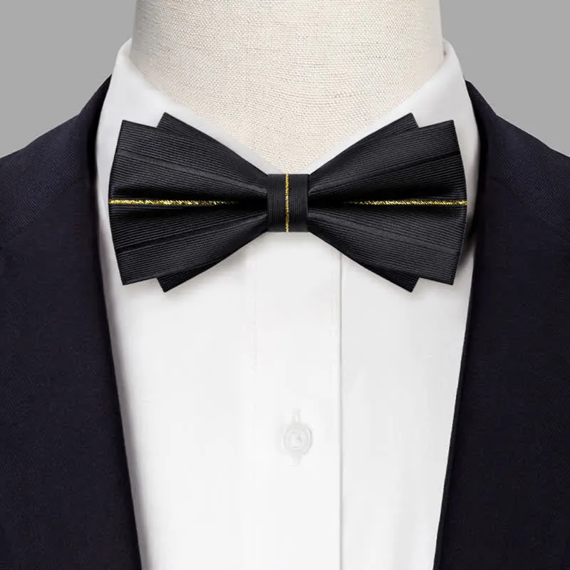 Men's Golden Thread Decor Double Layered Bow Tie sold by FloralTrip product image thumbnail 2