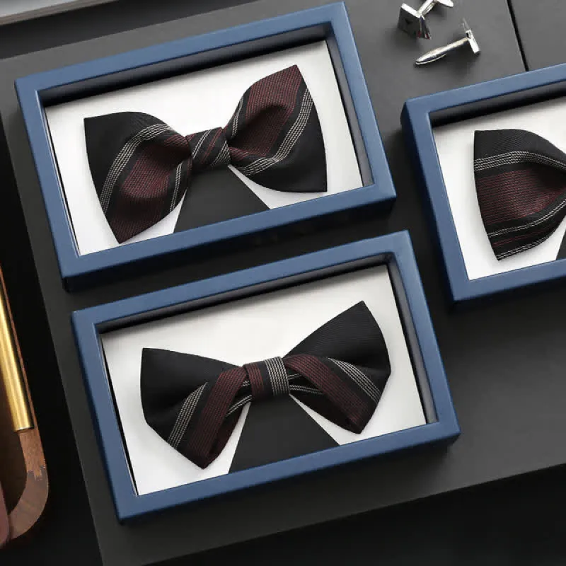 Men's Burgundy & Black Striped Formal Bow Tie sold by FloralTrip