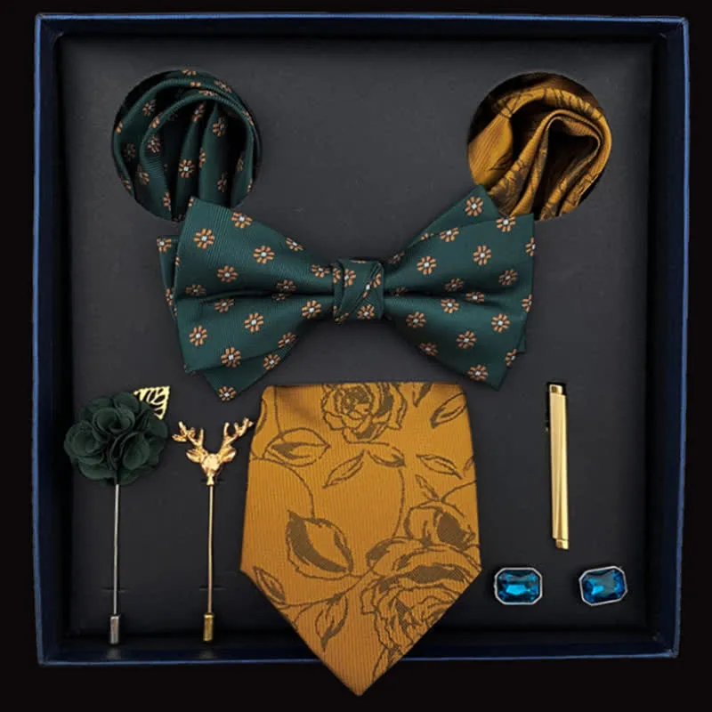 8Pcs Men's Rose Flower DarkGreen Goldenrod Bow Ties Gift Box sold by FloralTrip