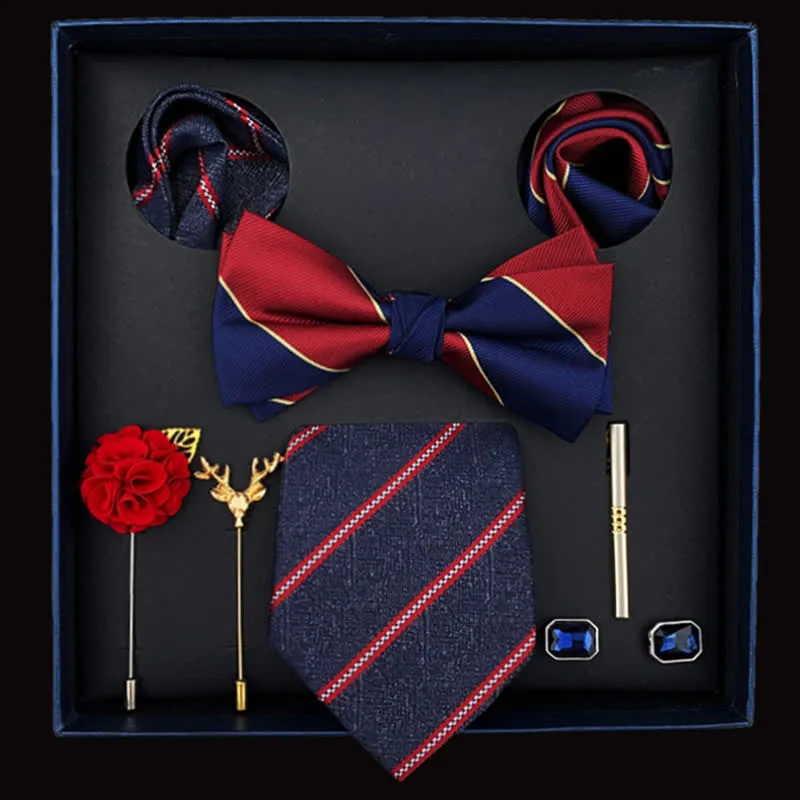 8Pcs Men's Red & Navy Formal Strips Bow Ties Gift Box sold by FloralTrip