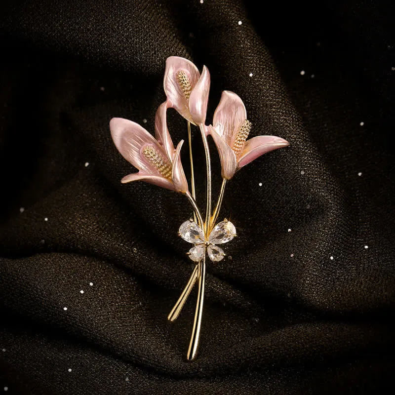 Women's Pink Lily Flower Zircon Enamel Brooch sold by FloralTrip