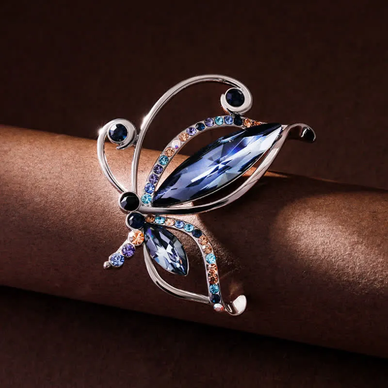 Women's Butterfly Blue Crystal Rhinestone Brooch sold by FloralTrip