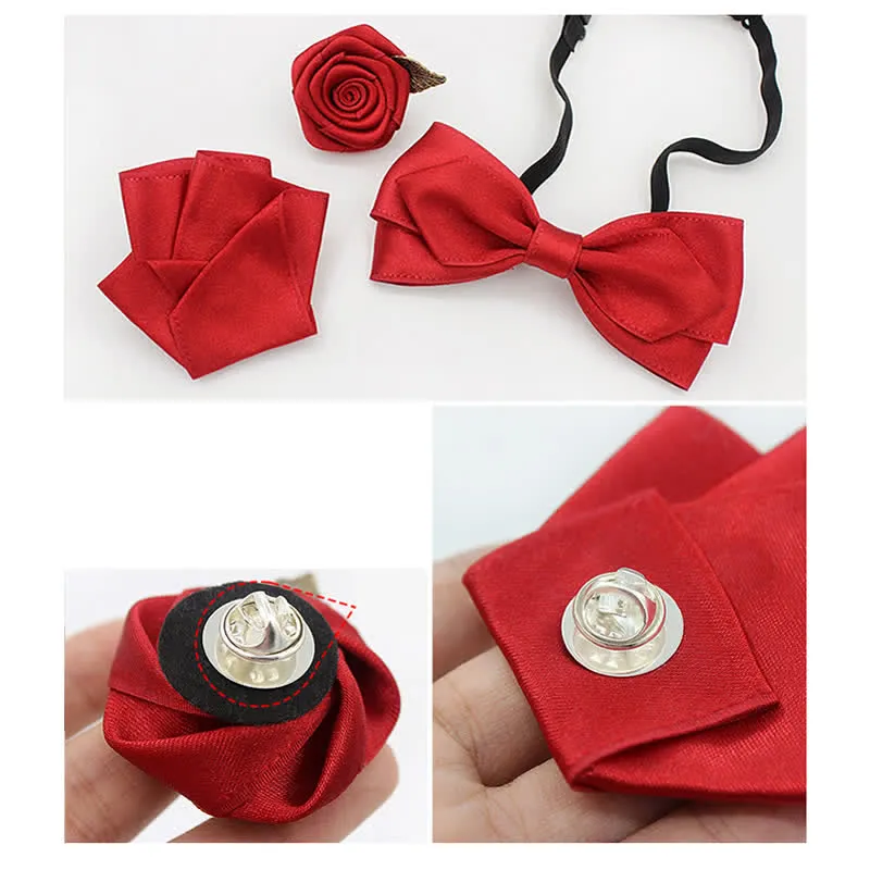 3Pcs Men's Wedding Grooms Rose Corsage Bow Tie Set sold by FloralTrip product image thumbnail 4