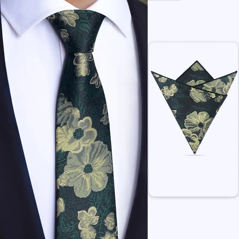 3Pcs Men's Dark Green Flower BowTie Necktie Set sold by FloralTrip product image thumbnail 3