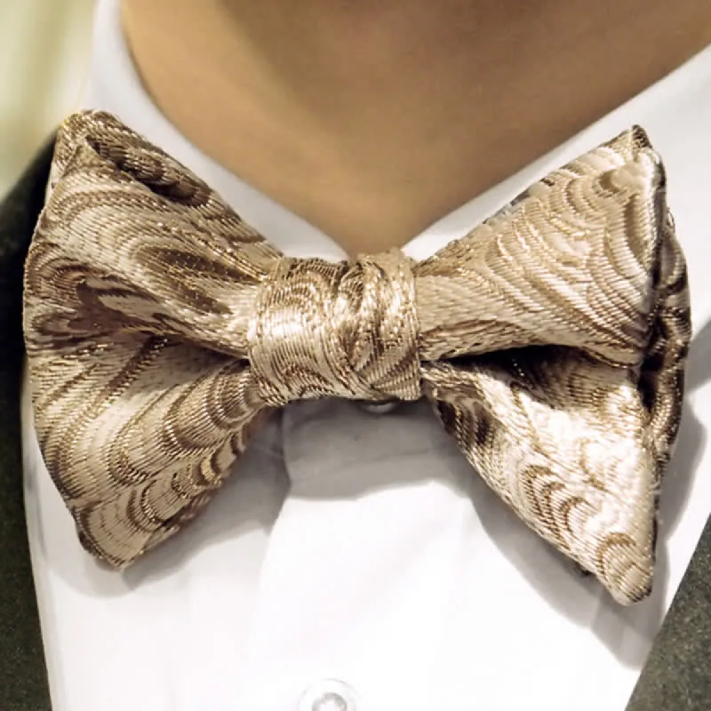 Men's Gold Jacquard Luxury Fishtail Oversized Pointed Bow Tie made by FloralTrip