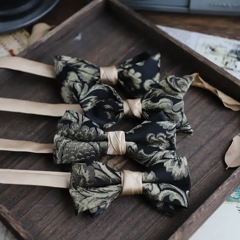 Men's Vintage Antique Gold & Black Floral Pattern Bow Tie sold by FloralTrip