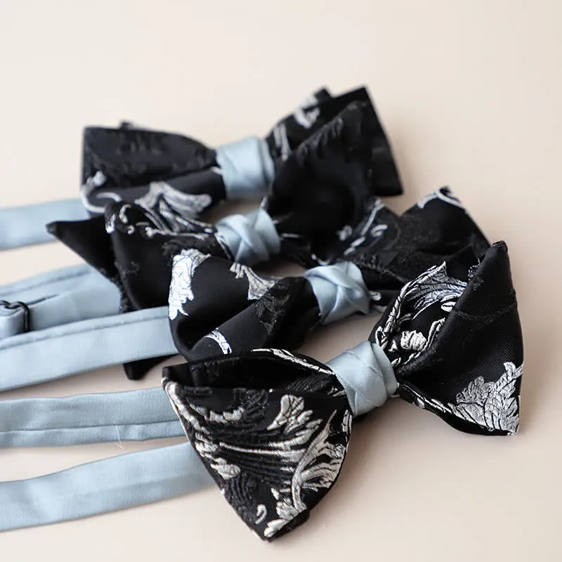 Men's Black & White Floral Embroidery Bow Tie sold by FloralTrip product image thumbnail 5