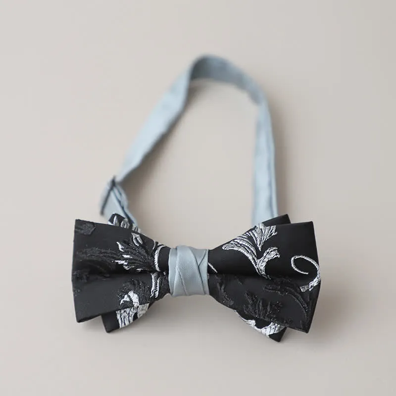 Men's Black & White Floral Embroidery Bow Tie sold by FloralTrip product image thumbnail 3