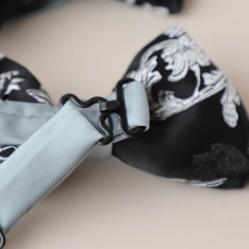 Men's Black & White Floral Embroidery Bow Tie sold by FloralTrip product image thumbnail 4