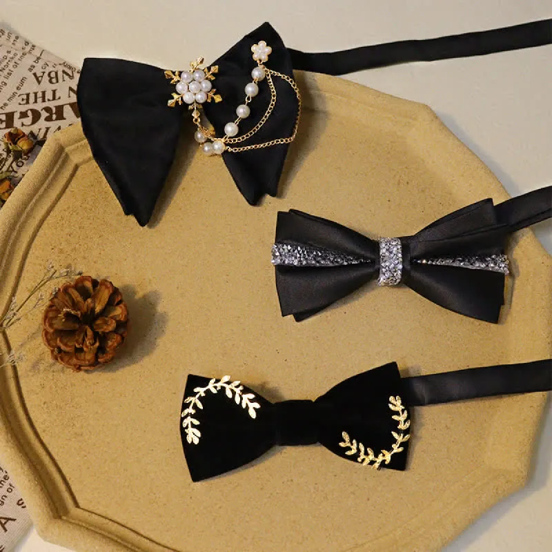 Shining Rhinestone Black Velvet Bow Ties Bundle Set sold by FloralTrip