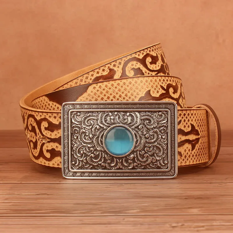 Men's Ethnic Style Embossing Pattern Leather Belt sold by FloralTrip
