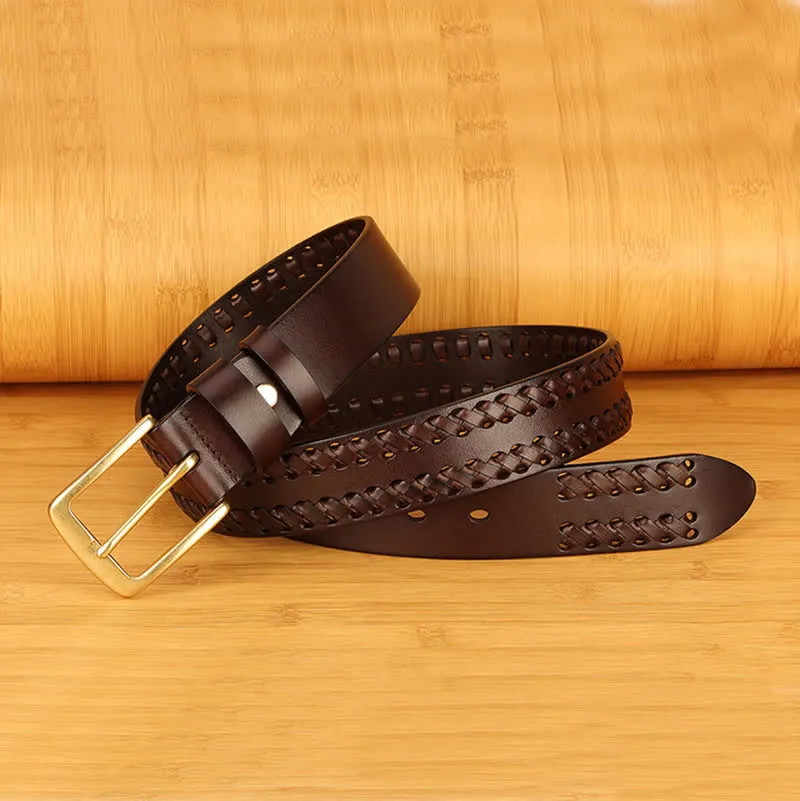 Men's Woven Casual Work Jeans Leather Belt sold by FloralTrip product image thumbnail 2