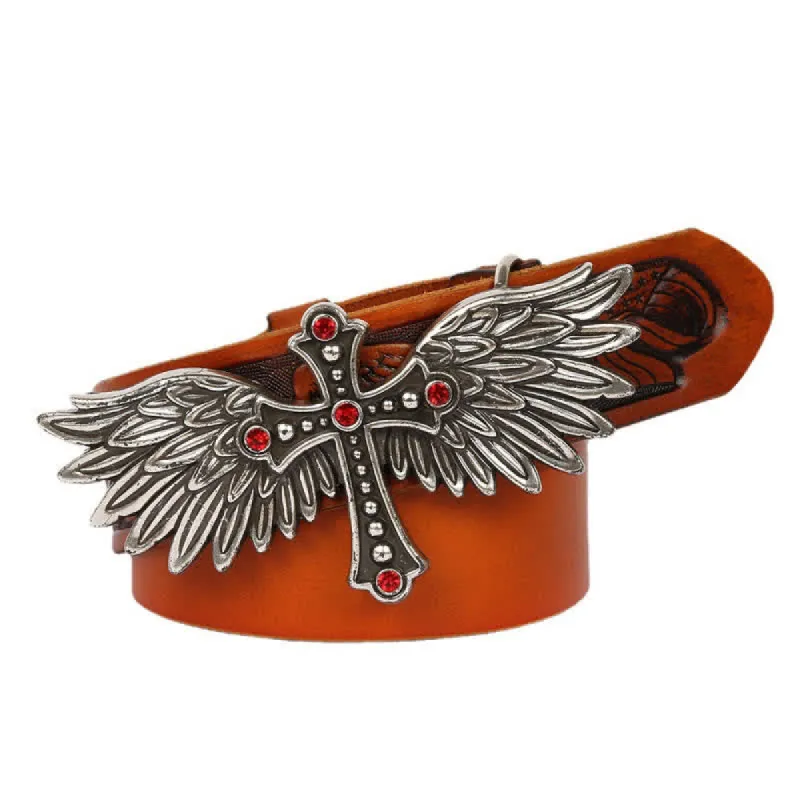 Men's Personality Winged Cross Buckle Leather Belt sold by FloralTrip