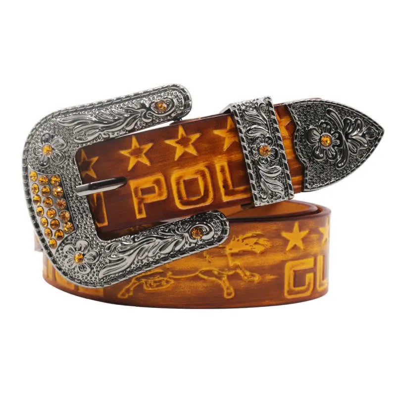 Men's Cowboy Pattern Carved Buckle Leather Belt sold by FloralTrip