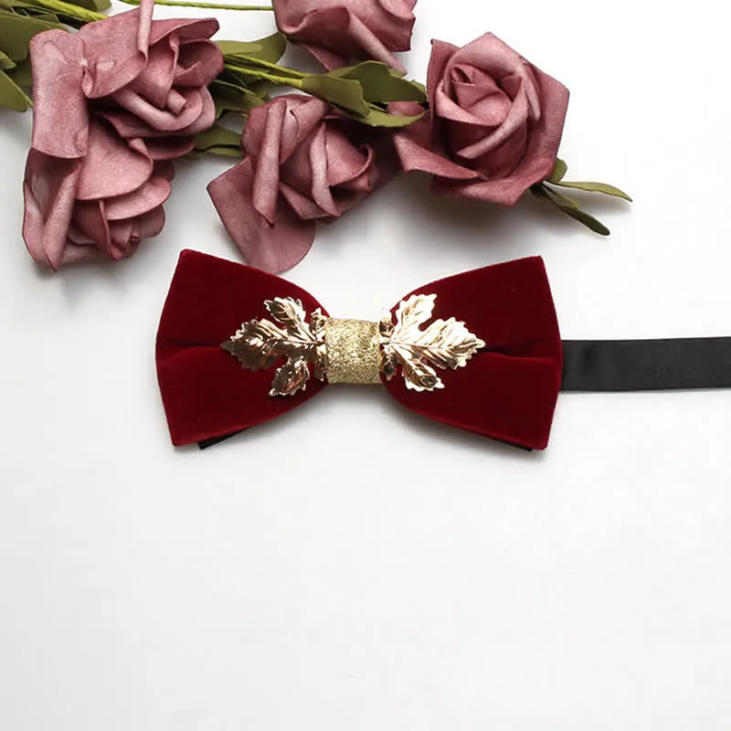 Men's Red Velvet Gold Tone Metal Flower Bow Tie sold by FloralTrip product image thumbnail 3