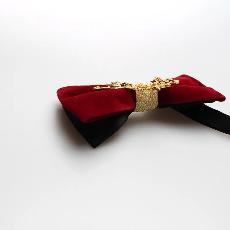 Men's Red Velvet Gold Tone Metal Flower Bow Tie sold by FloralTrip product image thumbnail 4