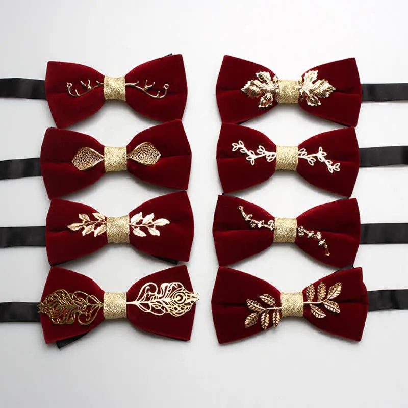 Men's Red Velvet Gold Tone Metal Flower Bow Tie sold by FloralTrip
