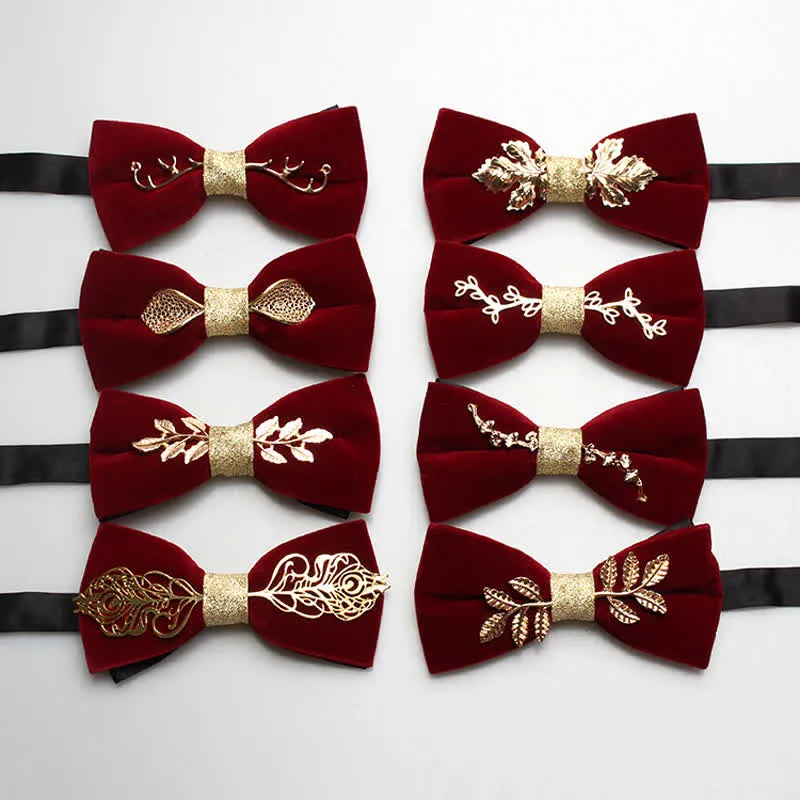 Men's Red Velvet Gold Tone Metal Flower Bow Tie sold by FloralTrip