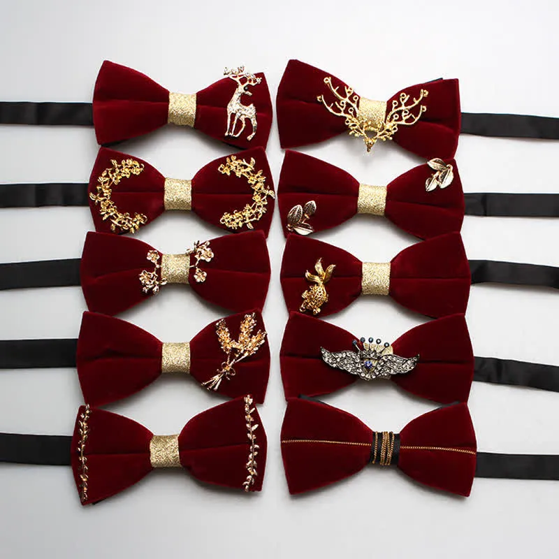 Men's Red Velvet Gold Tone Metal Flower Bow Tie sold by FloralTrip product image thumbnail 2