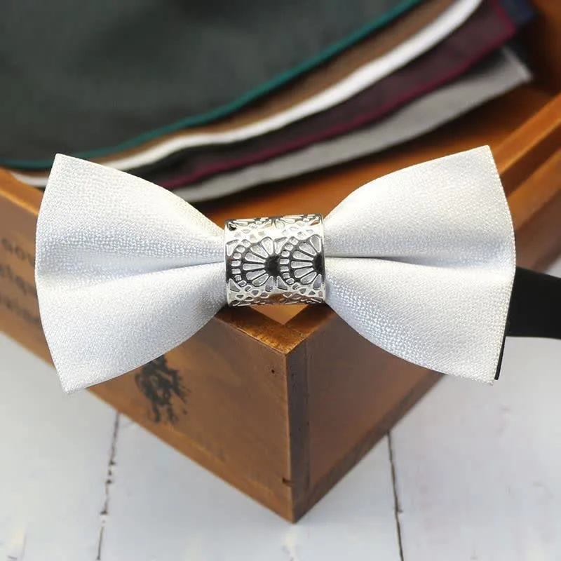 Men's Classic Silver Metal Core Wedding Bow Tie sold by FloralTrip product image thumbnail 5