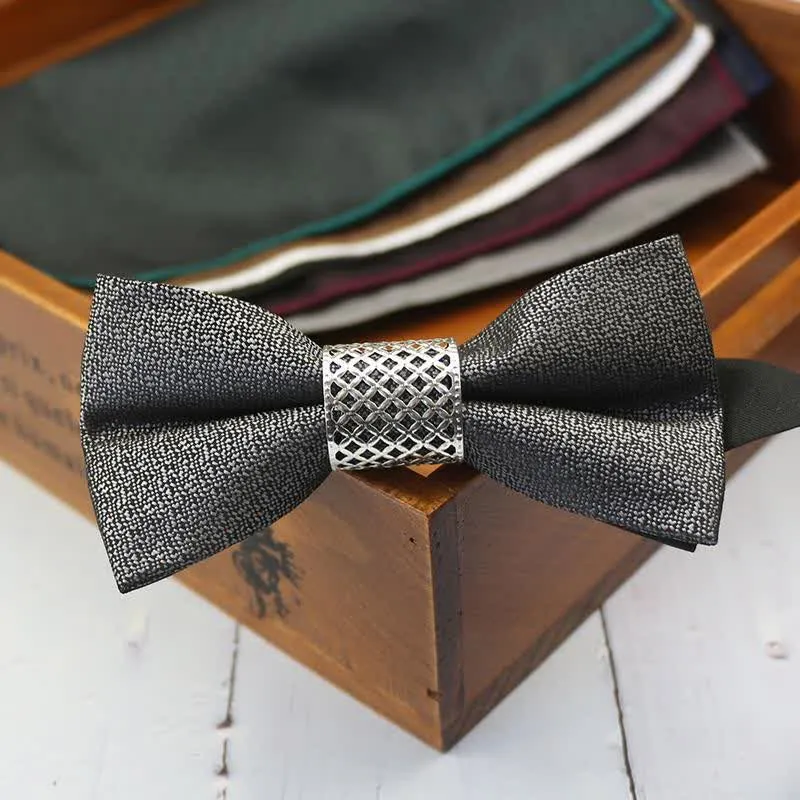 Men's Classic Silver Metal Core Wedding Bow Tie sold by FloralTrip