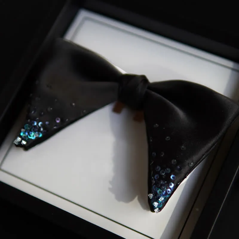 Men's Gradient Blue Sequin Oversized Pointed Bow Tie sold by FloralTrip