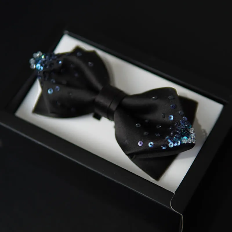 Men's Gradient Blue Sequin Pointy Bow Tie made by FloralTrip