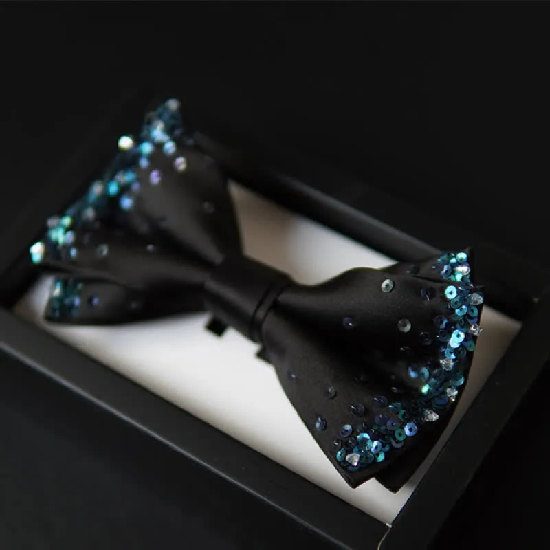 Men's Blue Shine Sequin Black Bow Tie sold by FloralTrip