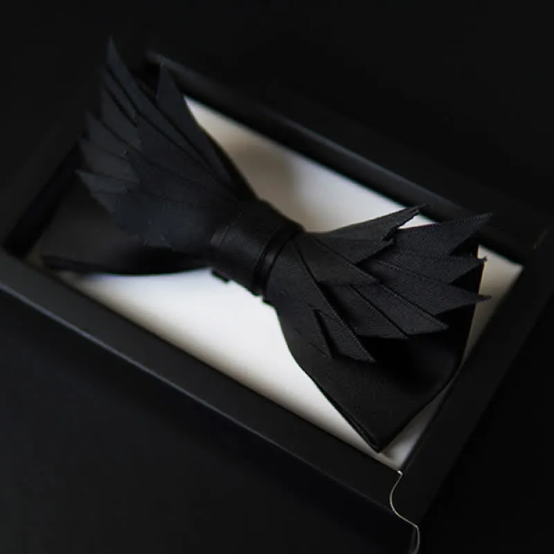 Men's All Black Layered Wings Shape Bow Tie sold by FloralTrip