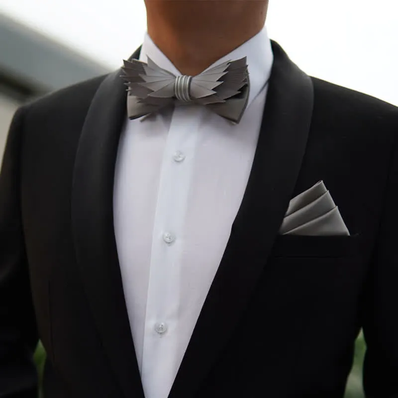 Men's Lifelike Silver & Gray Wings Shape Bow Tie sold by FloralTrip product image thumbnail 5