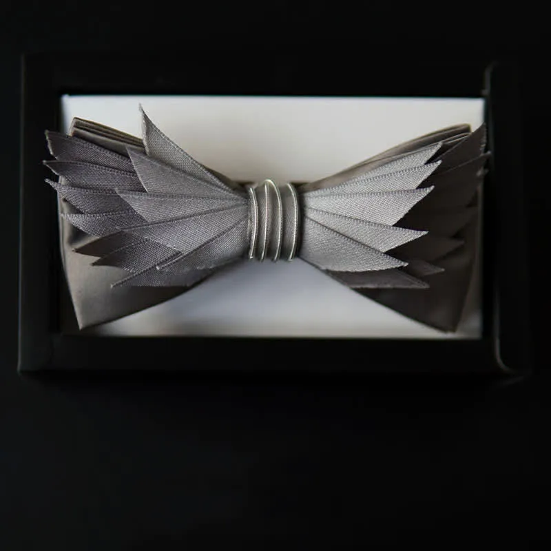 Men's Lifelike Silver & Gray Wings Shape Bow Tie sold by FloralTrip product image thumbnail 3