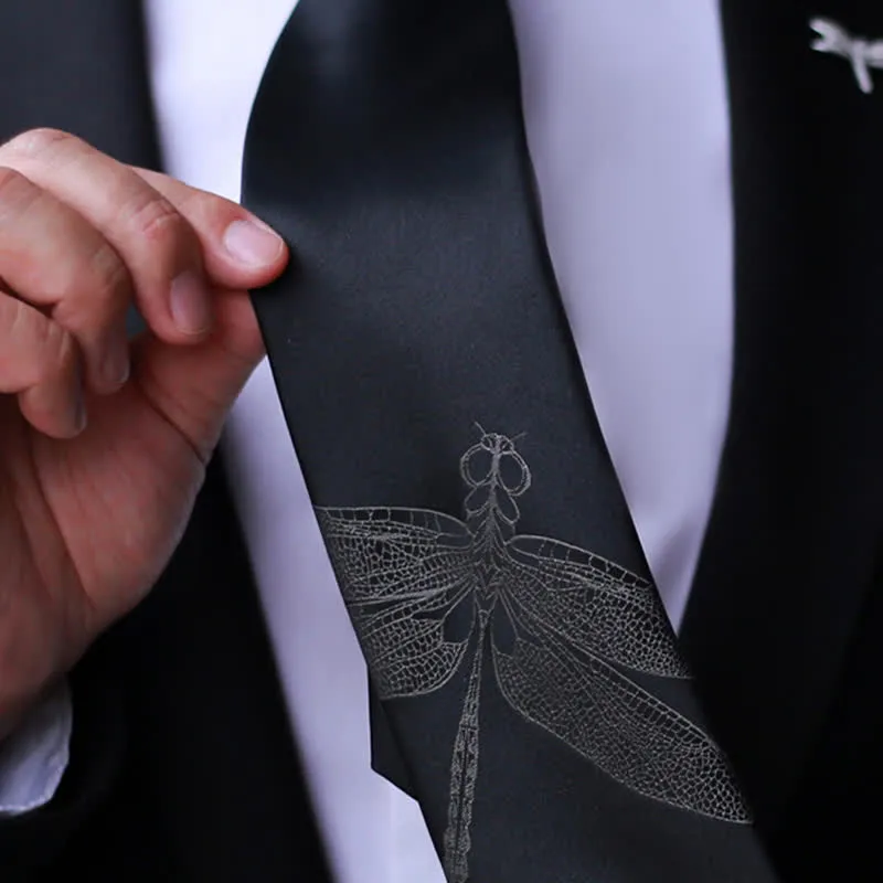 Men's Gentleman Dragonfly Pattern Black Necktie sold by FloralTrip product image thumbnail 4